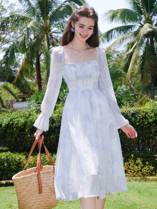 Midi sukienka długie rękawy (L)