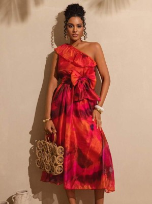 Kolorowa sukienka wzór pasek (M)