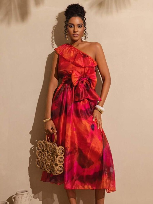 Kolorowa sukienka wzór pasek (M)