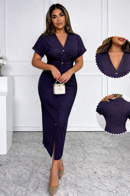 Granatowa sukienka midi guziki (S)