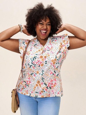 Śmietanowa bluzka kolorowy wzór (1XL)