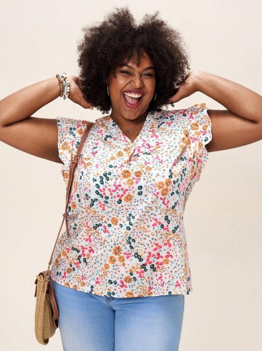 Śmietanowa bluzka kolorowy wzór (1XL)