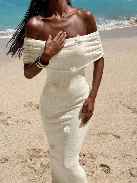 Ecru sukienka plażowa maxi (L)