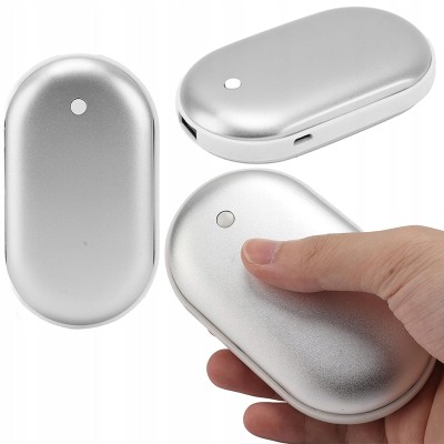 Srebrny ogrzewacz power bank 2w1