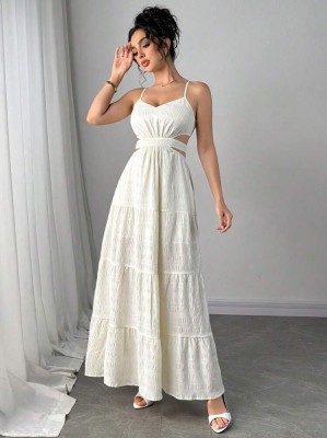 Ecru sukienka maxi cut out (M)