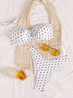 Biały komplet kąpielowy groszki (L)