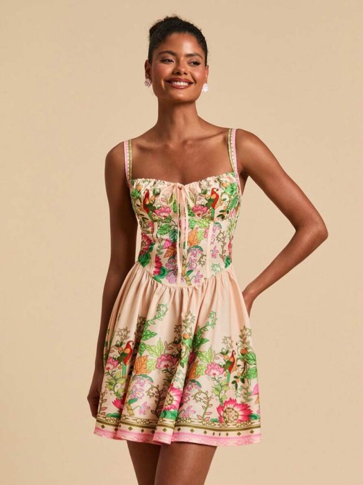 Jasnoróżowa sukienka mini wzór (L)