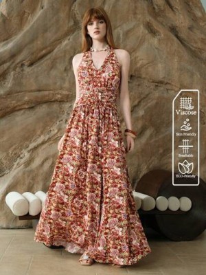 Miedziana sukienka maxi wzór (M)