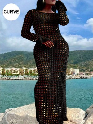 Czarna maxi sukienka plażowa (1XL)