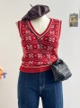Czerwony sweter bez rękawów v neck (1XL)