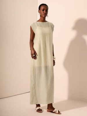 Beżowa sukienka krótki rękaw (M)