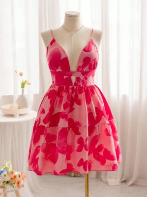 Różowa sukienka mini wzór (0XL)