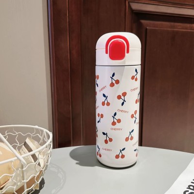 Mały termos ecru wzór wiśnie 500 ml