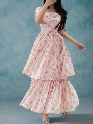 Różowa sukienka kwiaty (L)