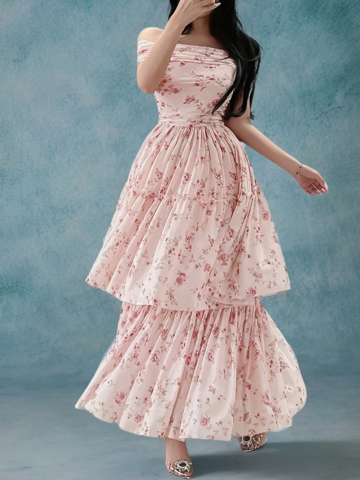 Różowa sukienka kwiaty (L)