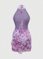 Fioletowa sukienka mini wzór (S)