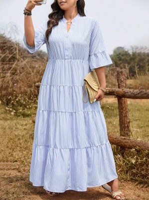 Dwukolorowa sukienka maxi paski (3XL)