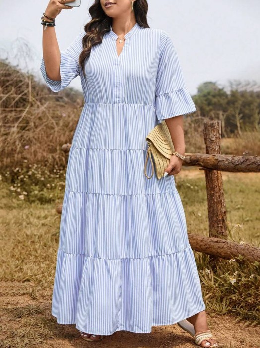 Dwukolorowa sukienka maxi paski (3XL)