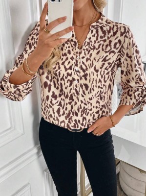 Beżowa koszulowa bluzka wzór (XL)