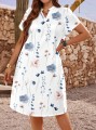 Biała sukienka wzór krótkie rękawy (4XL)