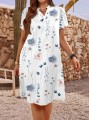 Biała sukienka wzór krótkie rękawy (4XL)