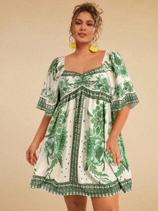 Ecru sukienka mini wzór (3XL)