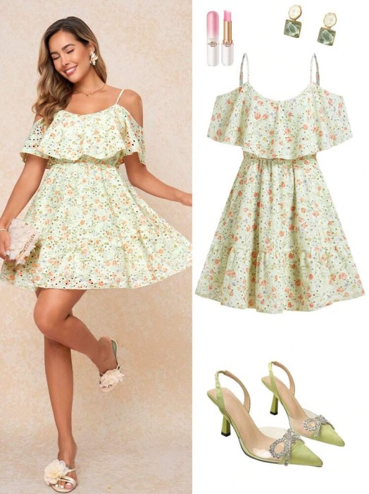 Zielona sukienka mini kwiaty (S)