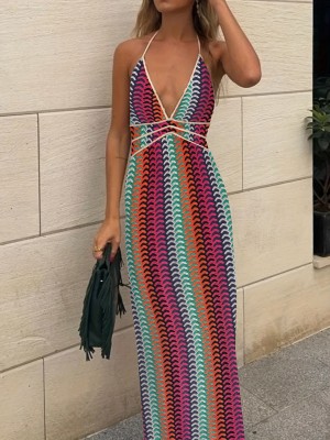 Wzorzysta sukienka maxi (L)