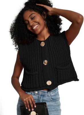 Czarny pleciony kardigan bez rękawów (M)
