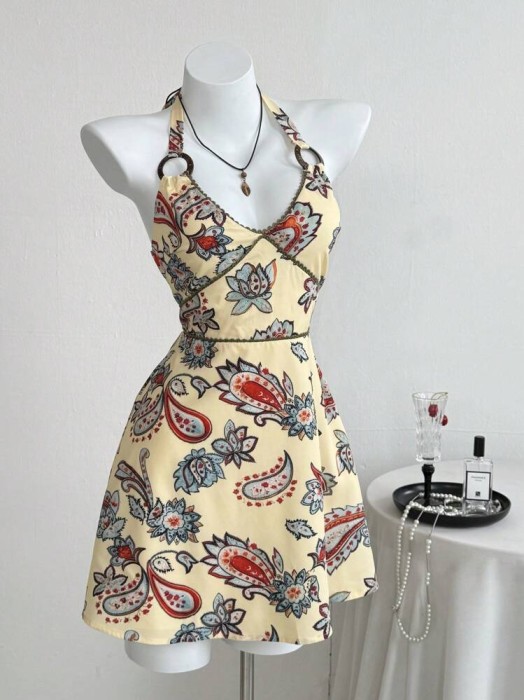 Żółta sukienka mini wzór (S)