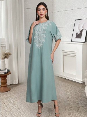 Szałwiowa sukienka midi hafty (M)