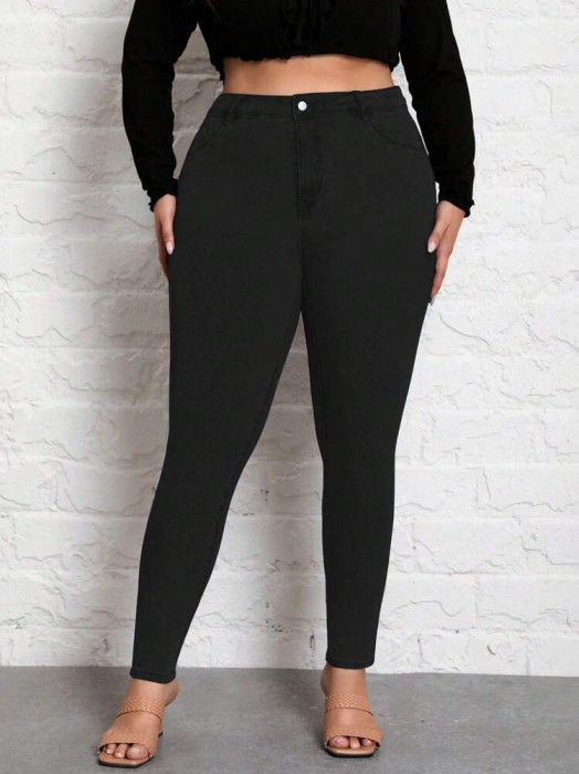 Czarne jeansy wysoki stan (0XL)