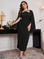 Czarna sukienka maxi zdobienia (3XL)