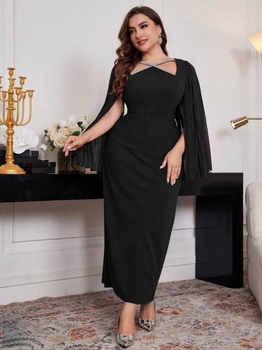 Czarna sukienka maxi zdobienia (3XL)