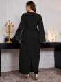 Czarna sukienka maxi zdobienia (3XL)