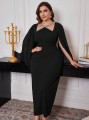 Czarna sukienka maxi zdobienia (3XL)