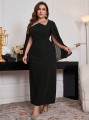 Czarna sukienka maxi zdobienia (3XL)