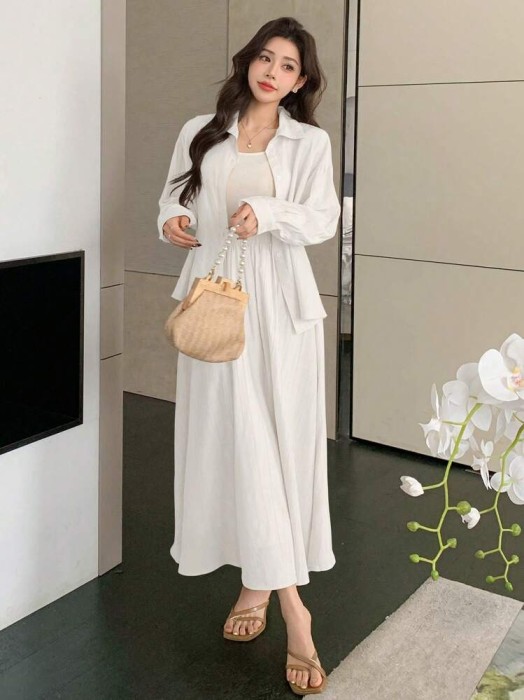 Biały zestaw spódnica koszula (S)