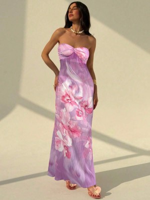 Plisowana sukienka maxi wzór (M)