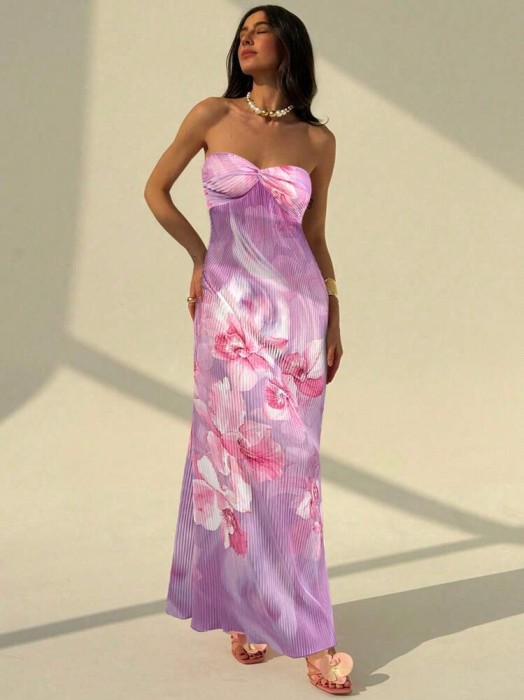 Plisowana sukienka maxi wzór (M)