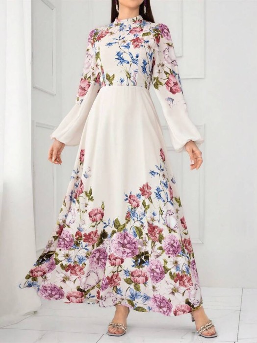 Ecru sukienka maxi kwiaty (S)