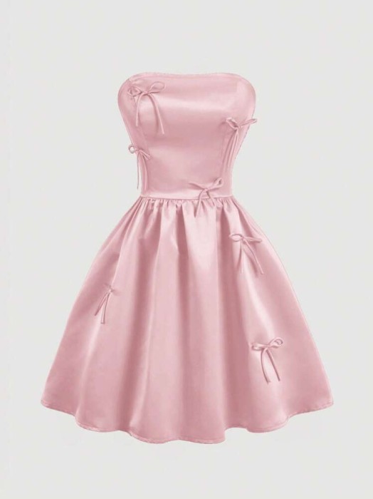 Różowa sukienka mini kokardy (M)