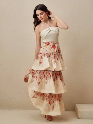 Warstwowa spódnica ecru wzór (XL)