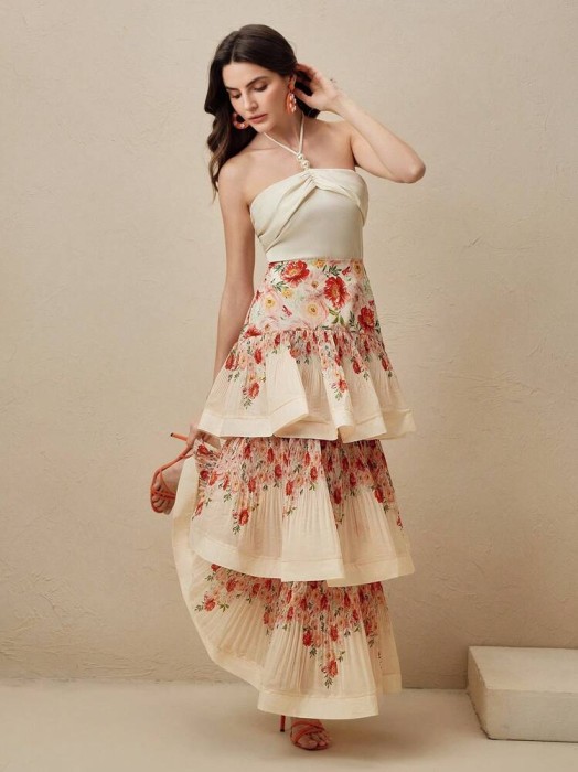 Warstwowa spódnica ecru wzór (XL)