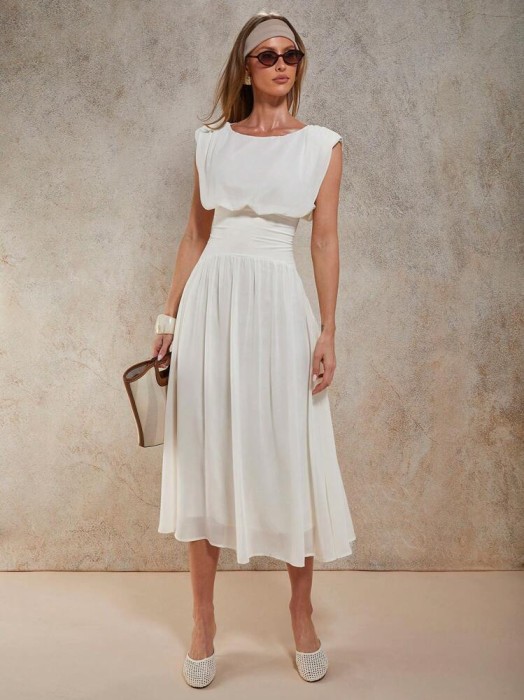 Szyfonowa sukienka ecru (L)