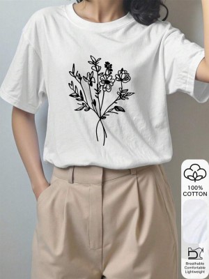 Biały t-shirt czarny nadruk (M)