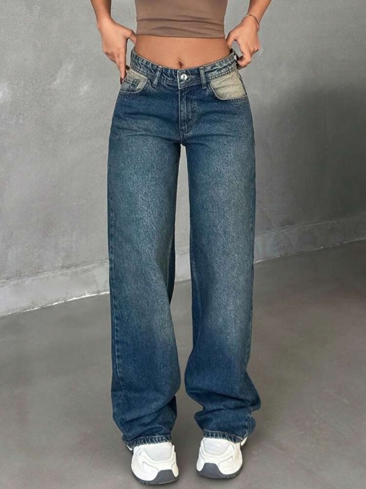 Granatowe proste jeansy (34)