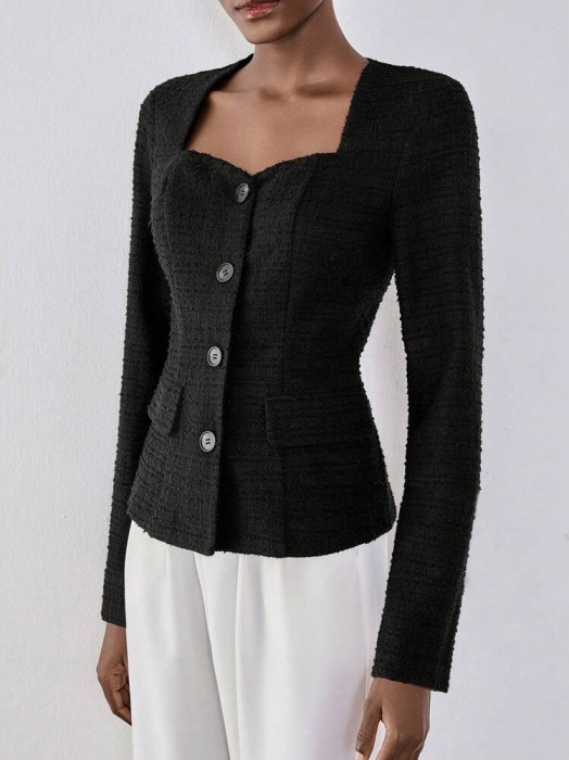 Czarny tweedowy żakiet (M)