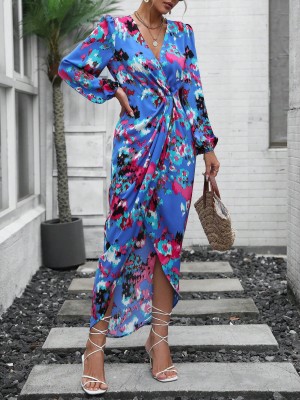 Niebieska asymetryczna sukienka wzór (L)