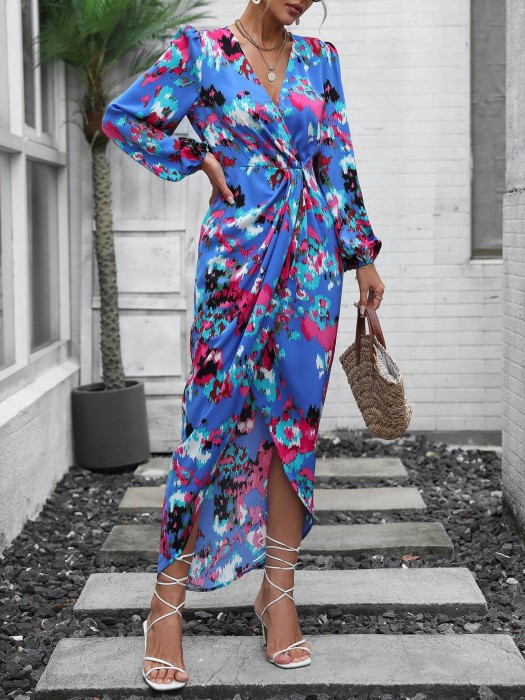 Niebieska asymetryczna sukienka wzór (L)